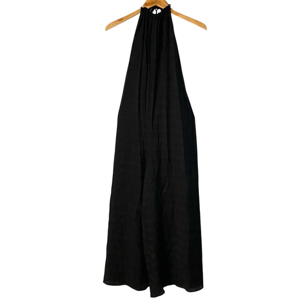 STORIA Anthropologie Black Textured Halter Wide Leg Jumpsuit Sz Small Chic Boho